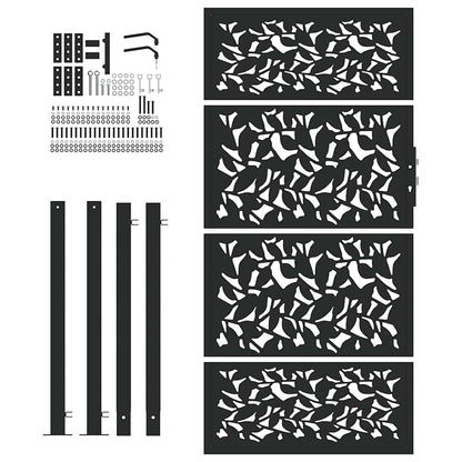 vidaXL Portail de jardin noir 105x180 cm acier conception de feuilles