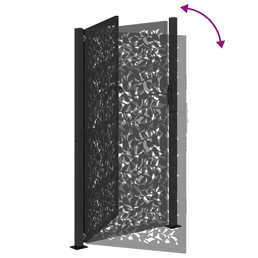 vidaXL Portail de jardin noir 105x180 cm acier conception de feuilles