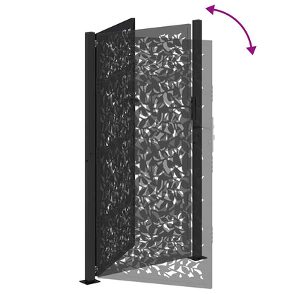vidaXL Portail de jardin noir 105x180 cm acier conception de feuilles