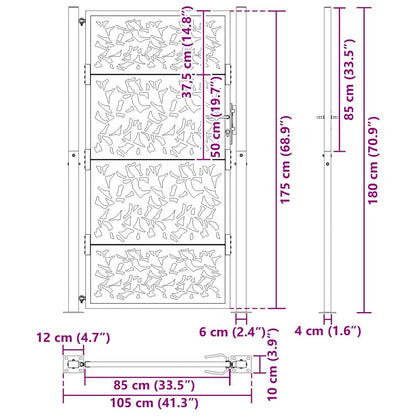 vidaXL Portail de jardin noir 105x180 cm acier conception de feuilles