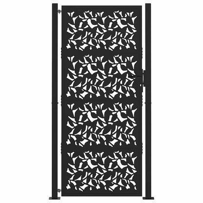 vidaXL Portail de jardin noir 105x205 cm acier conception de feuilles