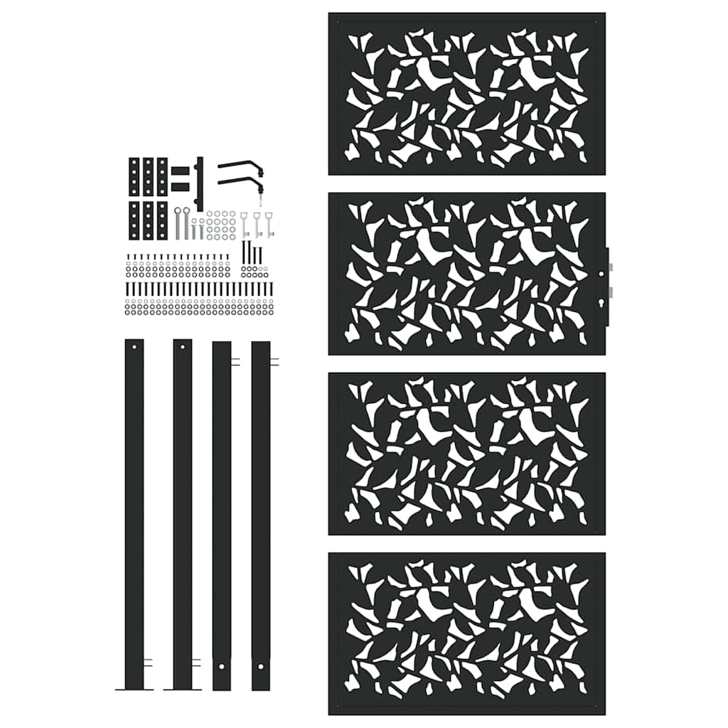vidaXL Portail de jardin noir 105x205 cm acier conception de feuilles
