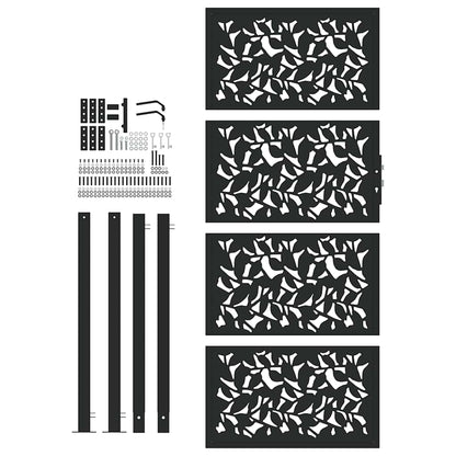 vidaXL Portail de jardin noir 105x205 cm acier conception de feuilles