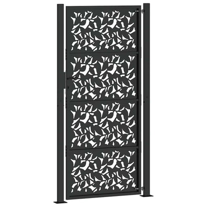 vidaXL Portail de jardin noir 105x205 cm acier conception de feuilles