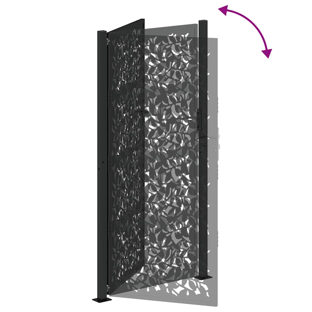 vidaXL Portail de jardin noir 105x205 cm acier conception de feuilles