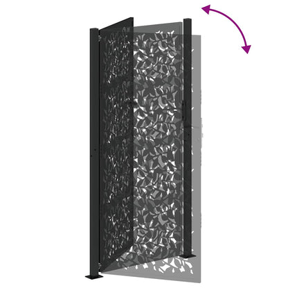 vidaXL Portail de jardin noir 105x205 cm acier conception de feuilles