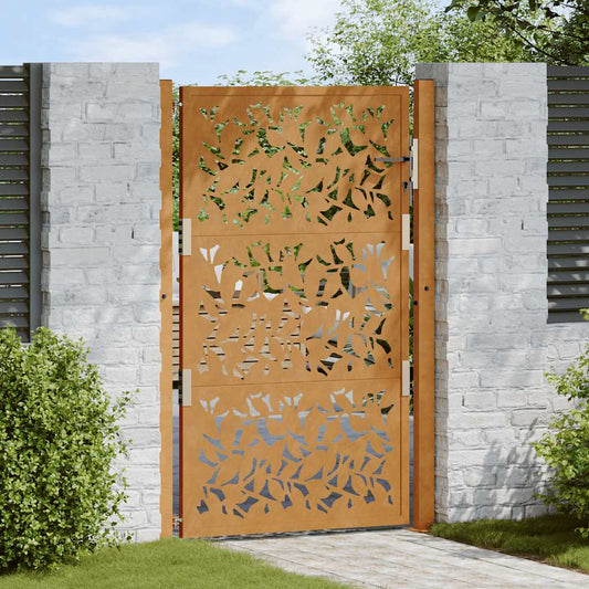 vidaXL Porte de jardin acier résistant aux intempéries design feuilles