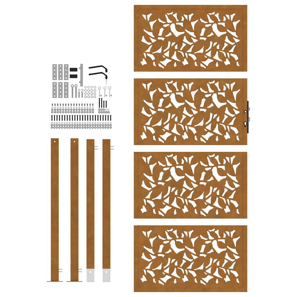 vidaXL Porte de jardin acier résistant aux intempéries design feuilles