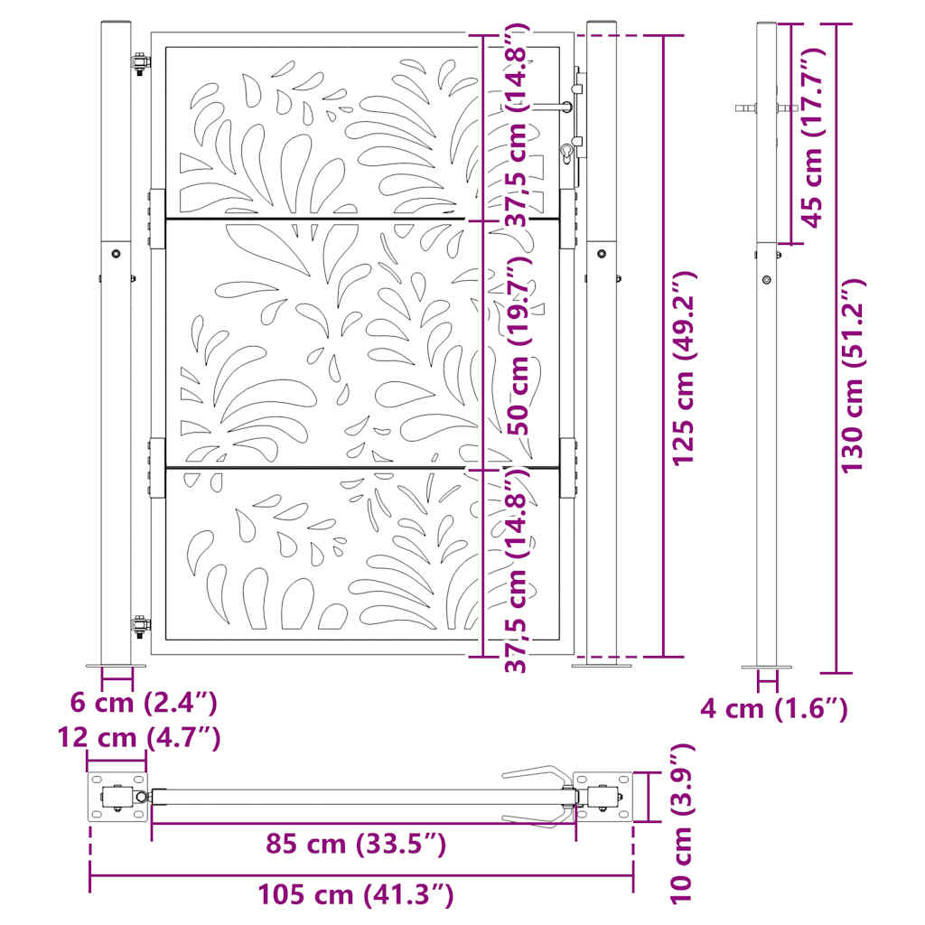 vidaXL Portail de jardin noir 105x130 cm acier conception de vagues