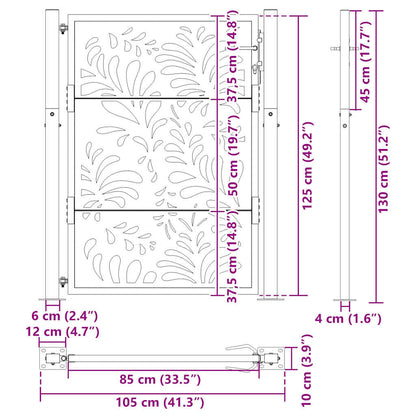 vidaXL Portail de jardin noir 105x130 cm acier conception de vagues