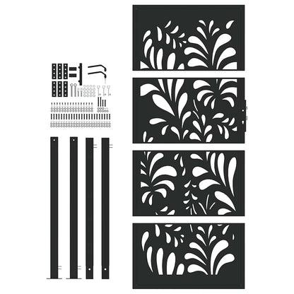 vidaXL Portail de jardin noir 105x205 cm acier conception de vagues