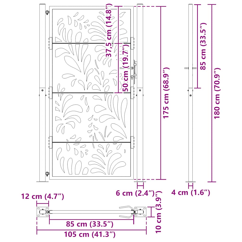 vidaXL Porte de jardin acier résistant aux intempéries design vagues