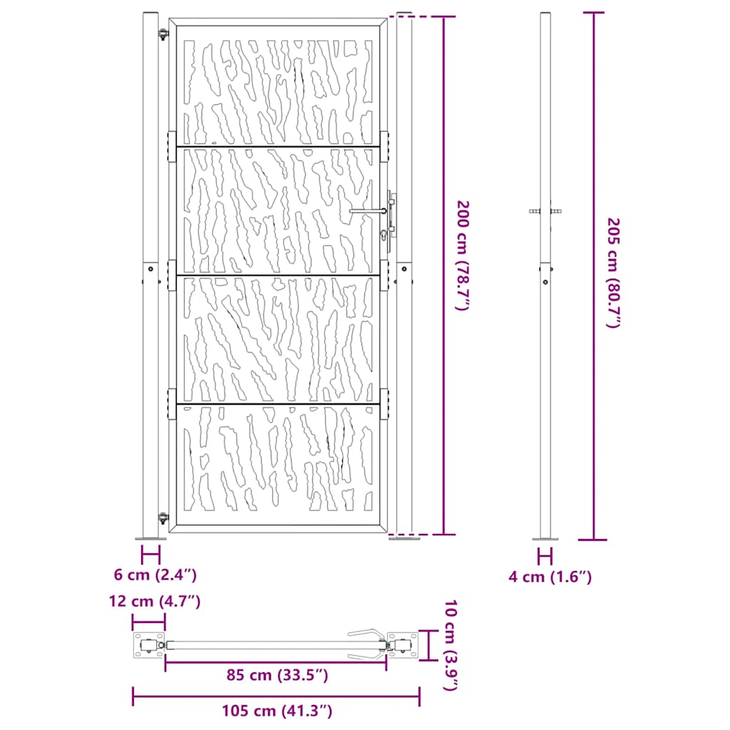 vidaXL Portail de jardin noir 105x205 cm acier conception de tracés