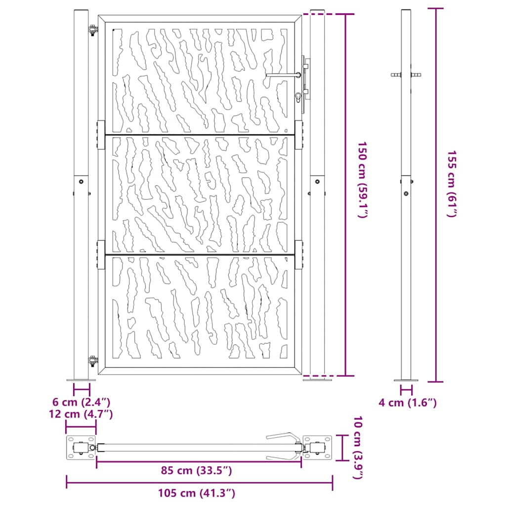 vidaXL Porte de jardin acier résistant aux intempéries design tracés