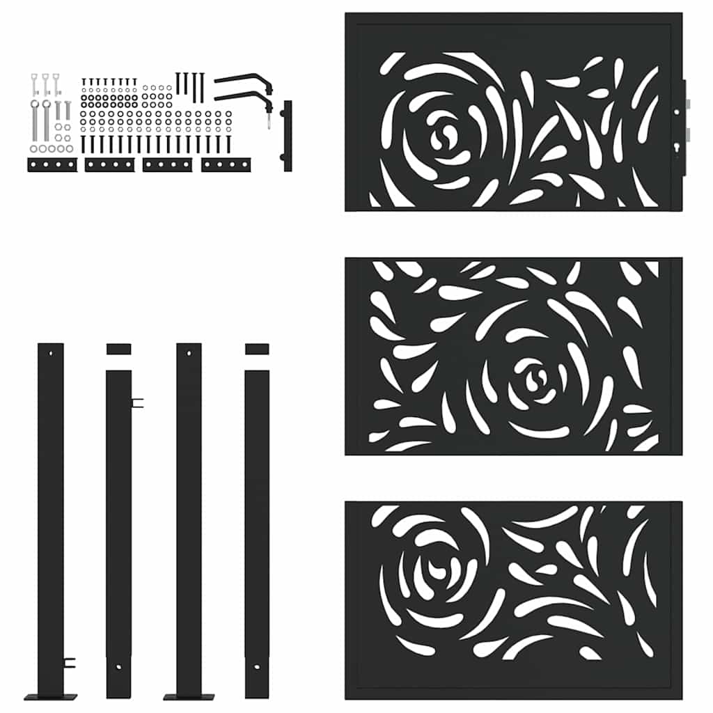 vidaXL Portail de jardin noir 105x155 cm acier conception de flamme
