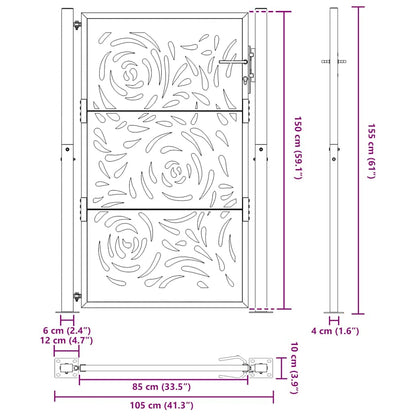 vidaXL Portail de jardin noir 105x155 cm acier conception de flamme