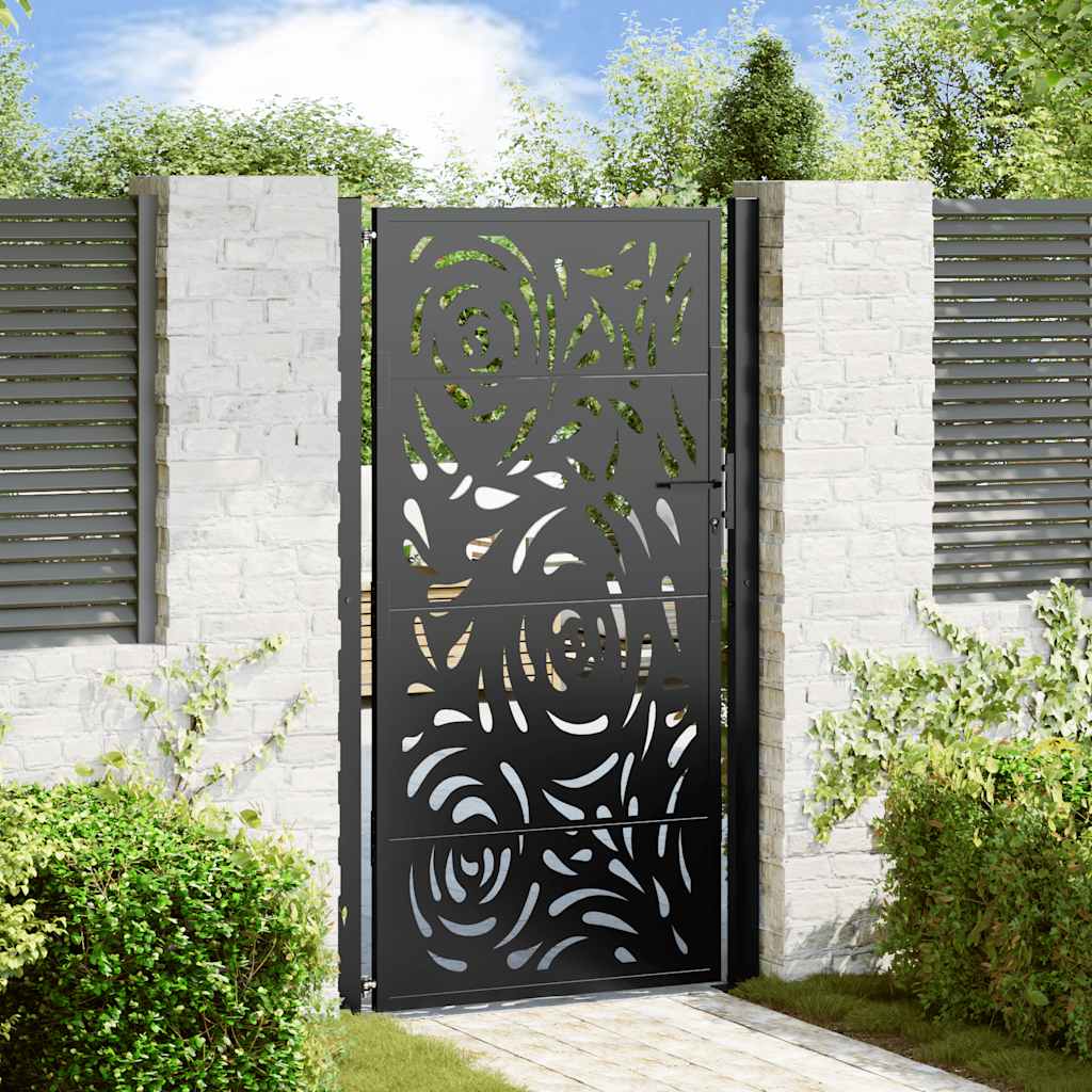 vidaXL Portail de jardin noir 105x180 cm acier conception de flamme
