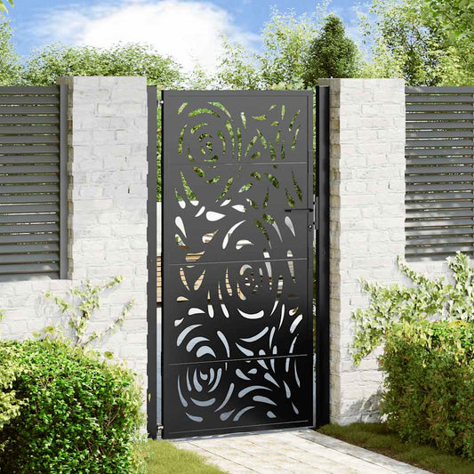vidaXL Portail de jardin noir 105x180 cm acier conception de flamme