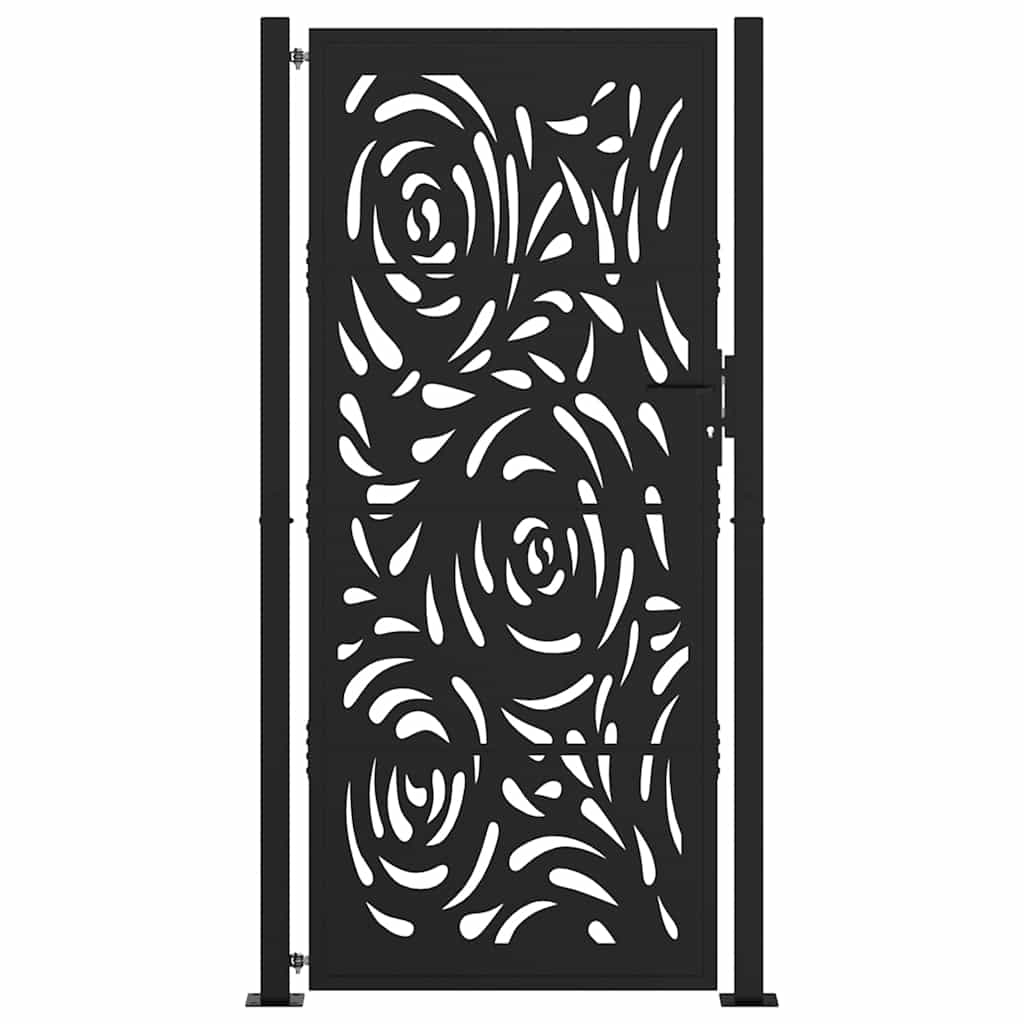 vidaXL Portail de jardin noir 105x205 cm acier conception de flamme