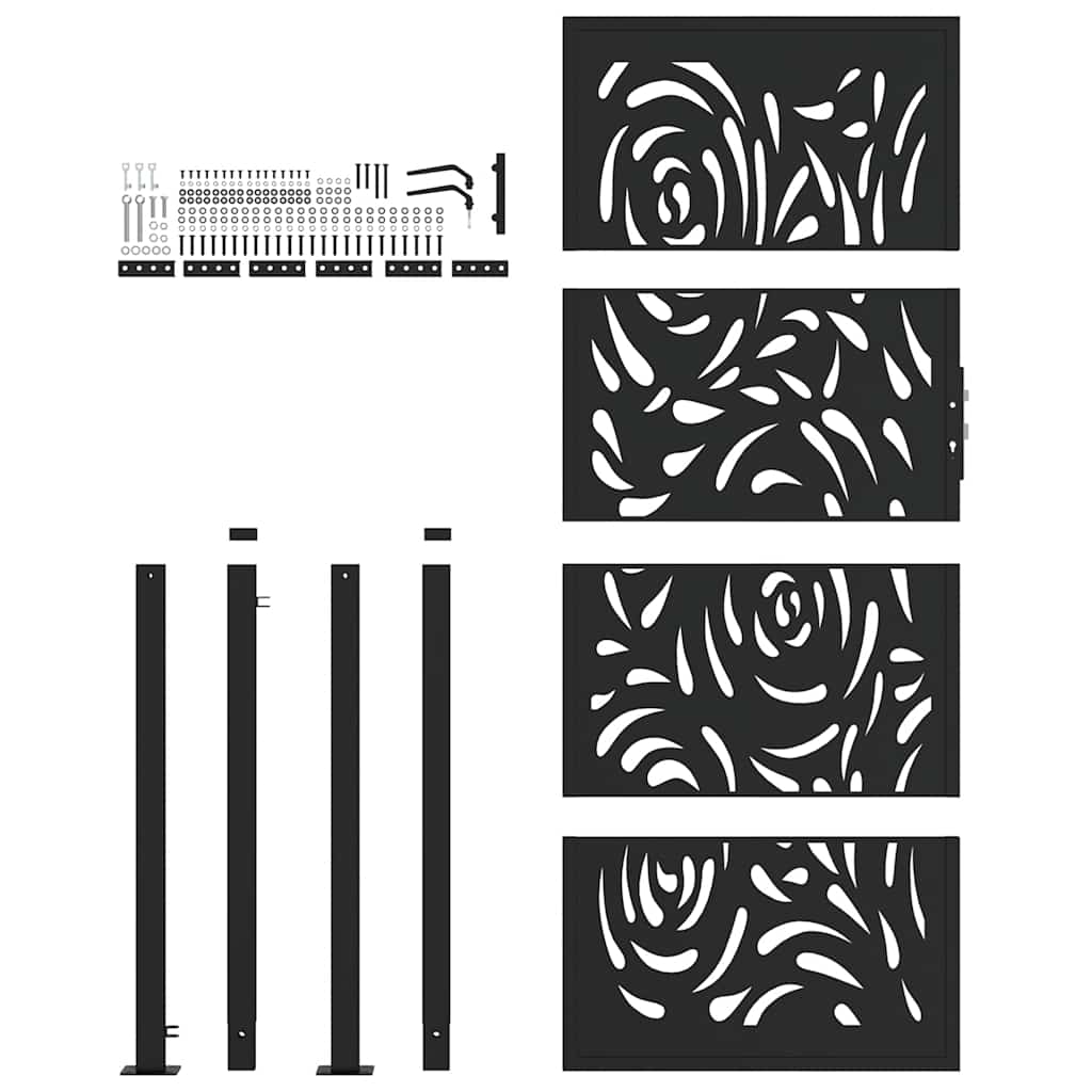 vidaXL Portail de jardin noir 105x205 cm acier conception de flamme