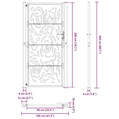 vidaXL Porte de jardin acier résistant aux intempéries design flamme