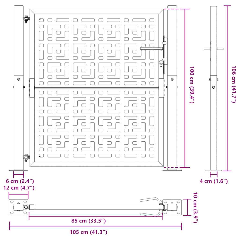 vidaXL Portail de jardin noir 105x105 cm acier conception croisée