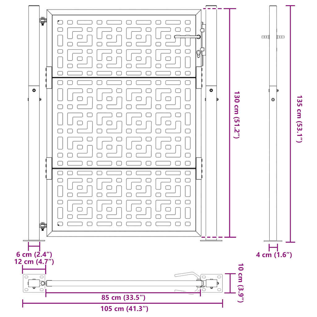 vidaXL Portail de jardin noir 105x130 cm acier conception croisée