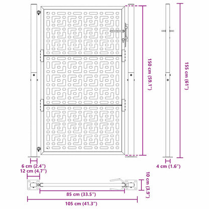 vidaXL Portail de jardin noir 105x155 cm acier conception croisée
