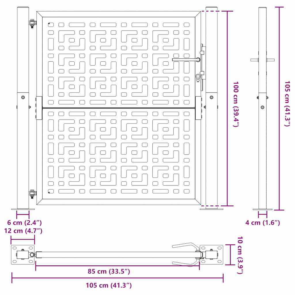 vidaXL Porte de jardin acier résistant aux intempéries design croisé
