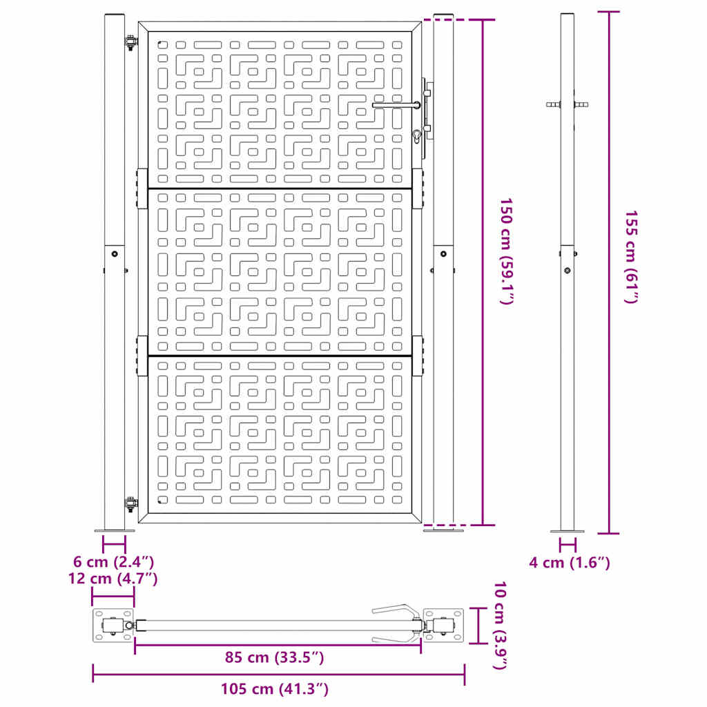 vidaXL Porte de jardin acier résistant aux intempéries design croisé