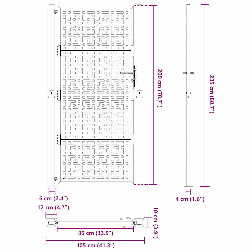 vidaXL Porte de jardin acier résistant aux intempéries design croisé