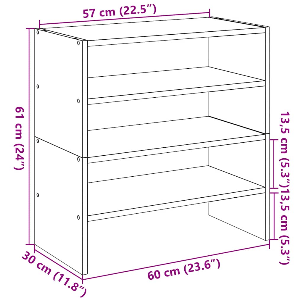 vidaXL Étagères à chaussures 2 pcs empilable chêne fumé 60x30x30,5 cm