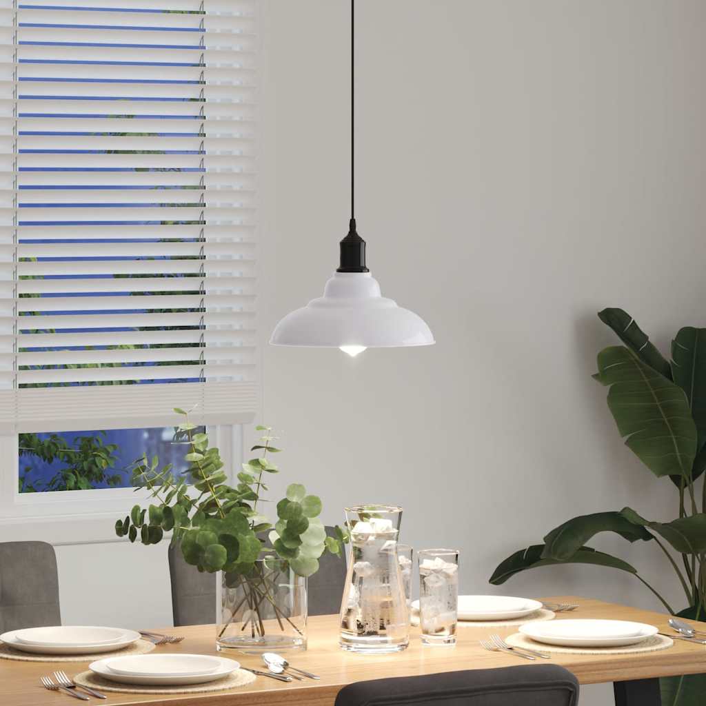 vidaXL Lampe suspendue réglable hauteur E27 blanc brillant Ø31cm métal
