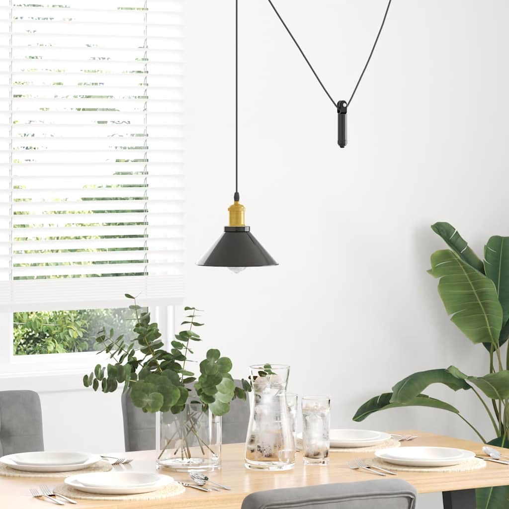 vidaXL Lampe suspendue réglable hauteur E27 noir brillant Ø22 cm métal