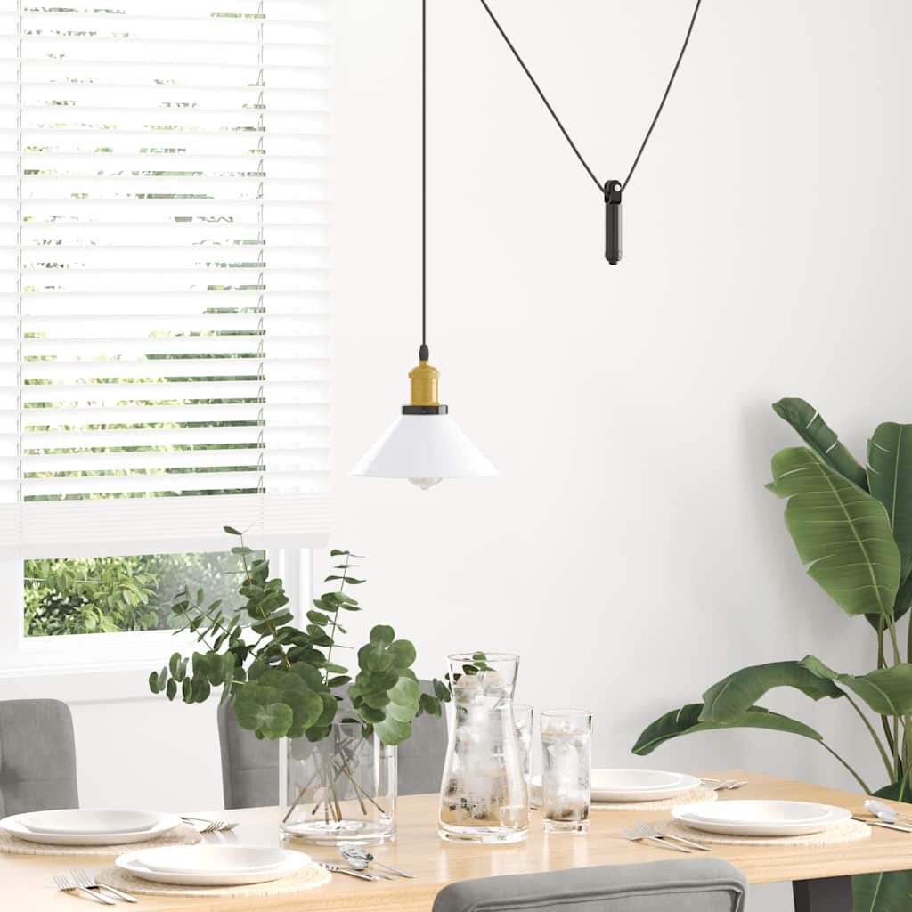 vidaXL Lampe suspendue réglable hauteur E27 blanc brillant Ø22cm métal