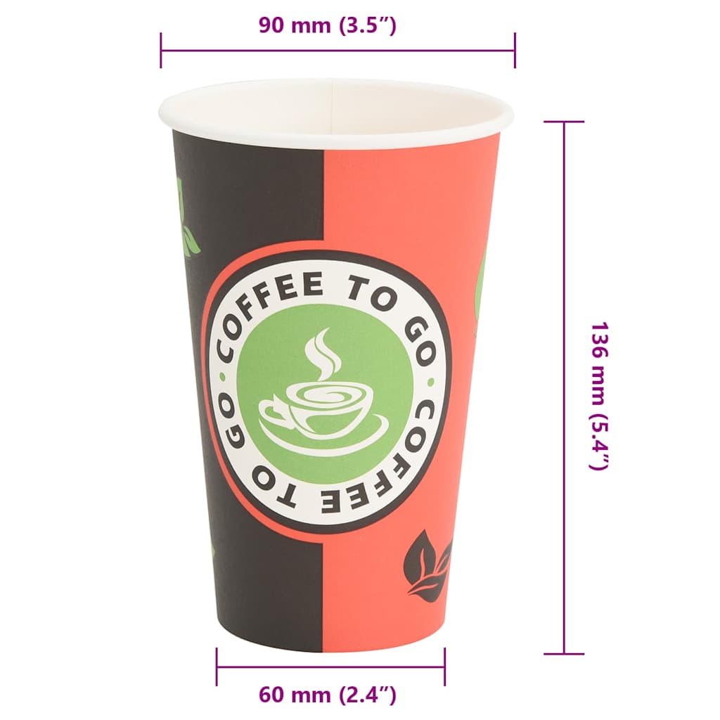 vidaXL Tasses à café en papier 1000 pcs 16oz 400ml rouge et noir