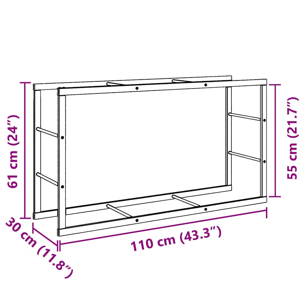 vidaXL Portant de bois de chauffage noir 110x30x61 cm acier