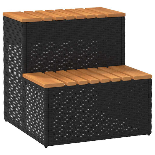 VidaXL Marche bain à remous noir 50x50x50,5cm polyrotin acacia massif