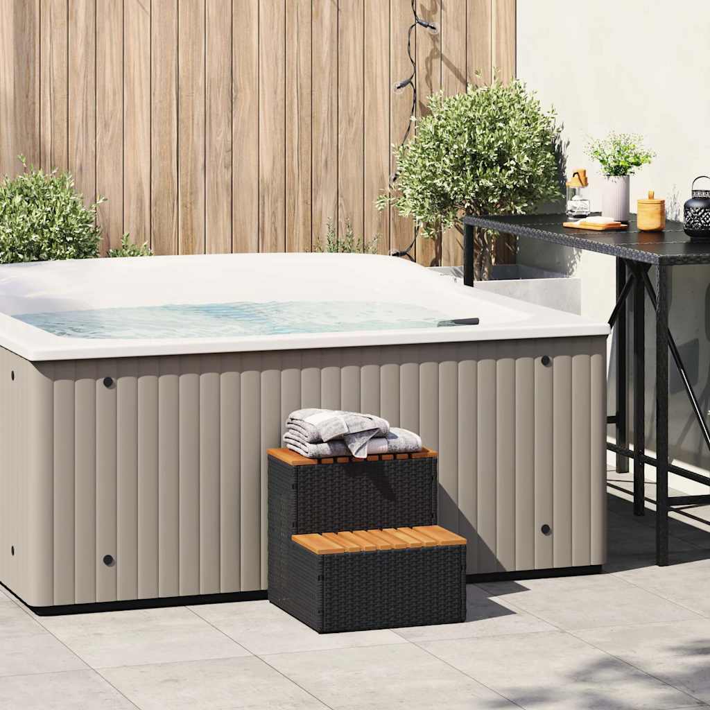 VidaXL Marche bain à remous noir 50x50x50,5cm polyrotin acacia massif