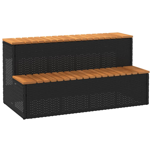 VidaXL Marche bain à remous noir 100x50x50,5cm polyrotin acacia massif