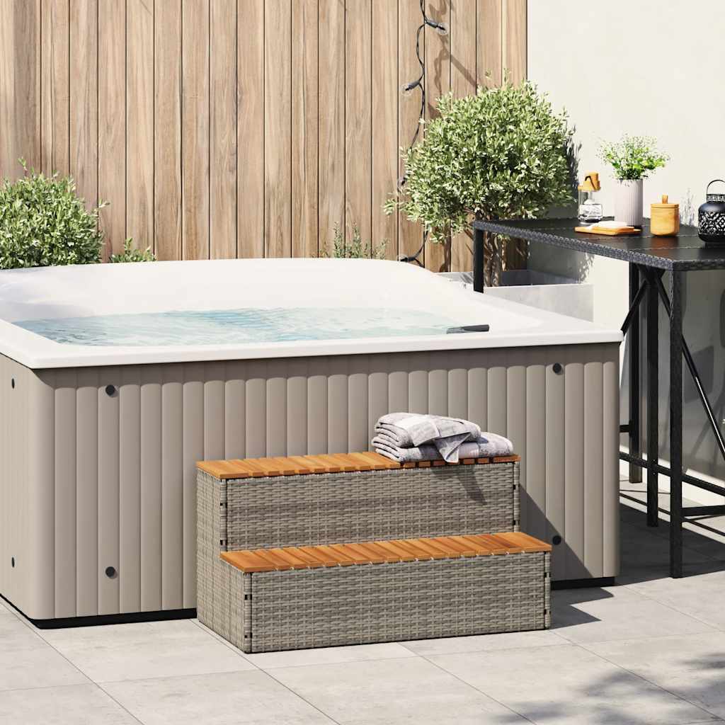 VidaXL Marche bain remous gris 100x50x50,5 cm polyrotin acacia massif