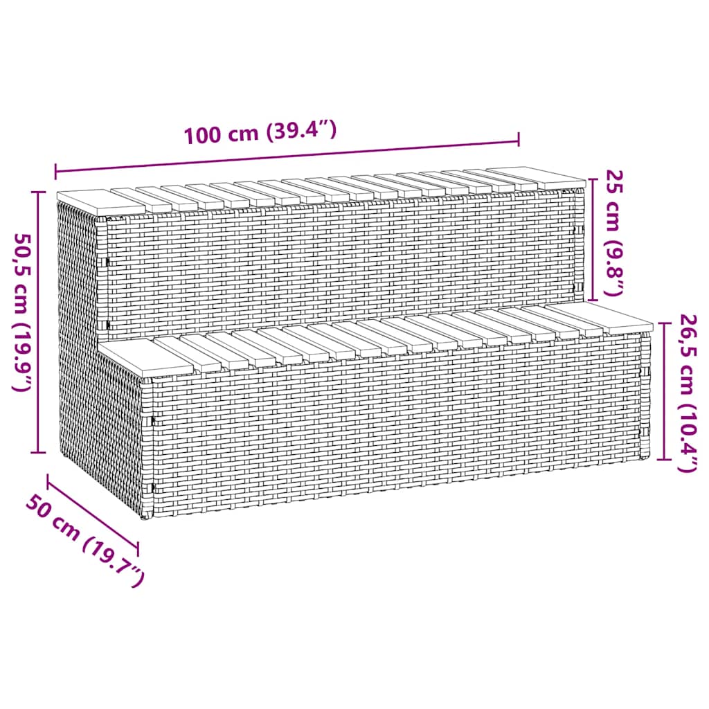 VidaXL Marche bain remous gris 100x50x50,5 cm polyrotin acacia massif