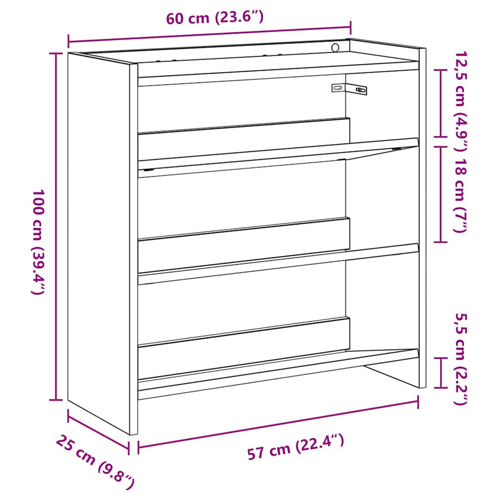 vidaXL Étagère à chaussures sonoma gris 60x25x62 cm bois d'ingénierie