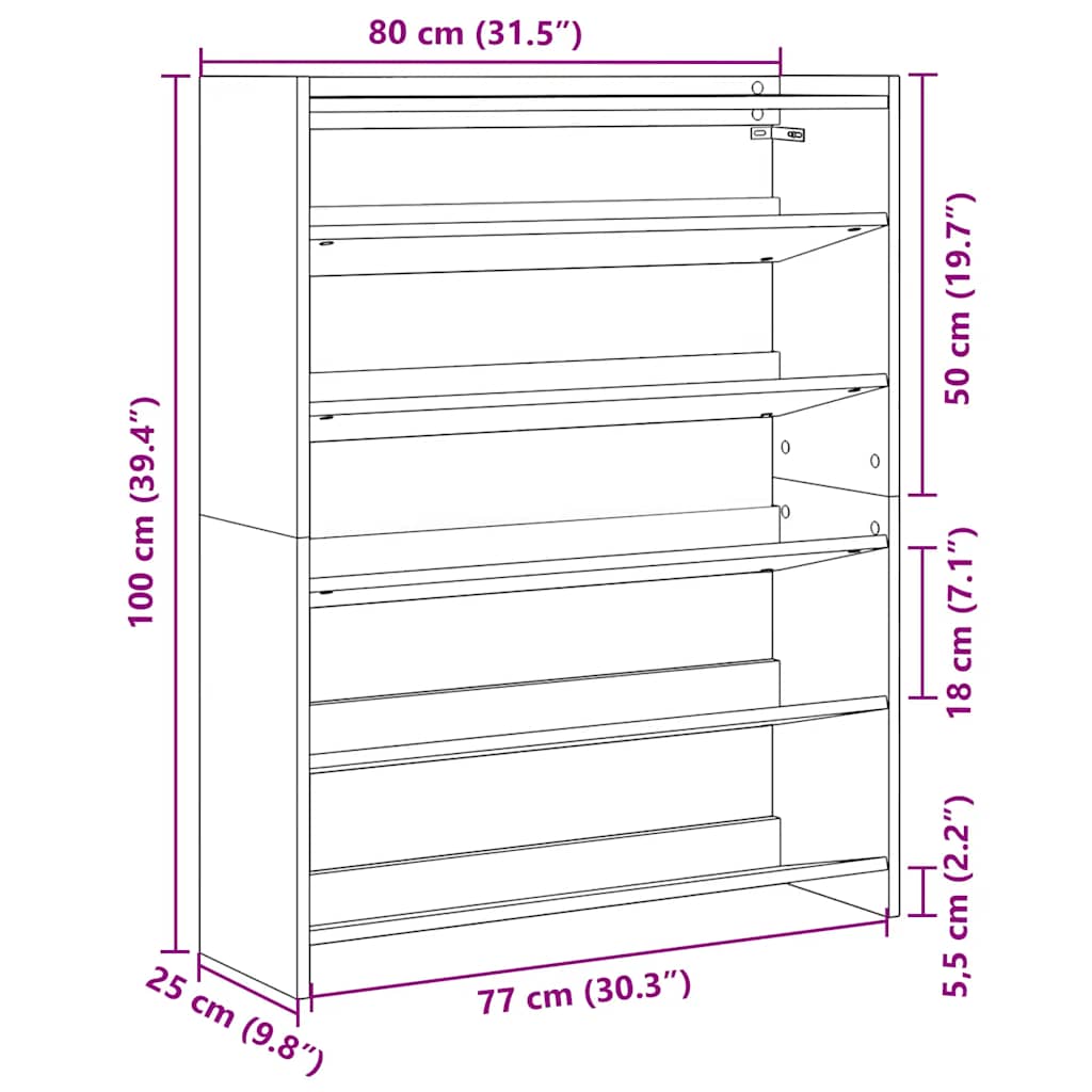 vidaXL Étagère à chaussures gris béton 80x25x100 cm bois d'ingénierie