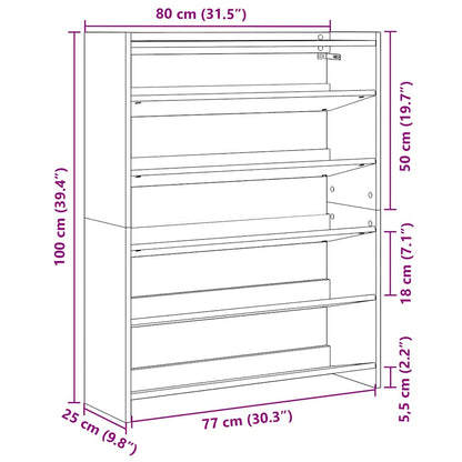 vidaXL Étagère à chaussures gris béton 80x25x100 cm bois d'ingénierie