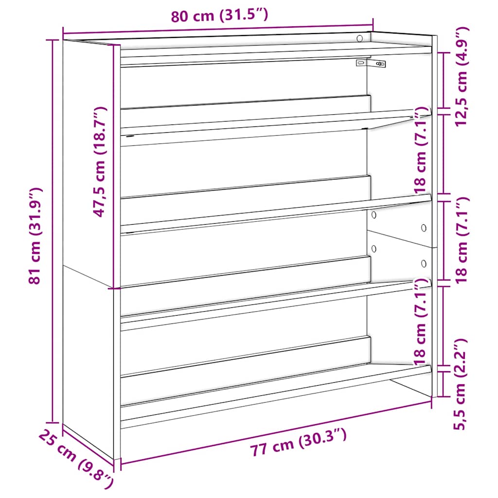 vidaXL Étagère à chaussures sonoma gris 80x25x81 cm bois d'ingénierie