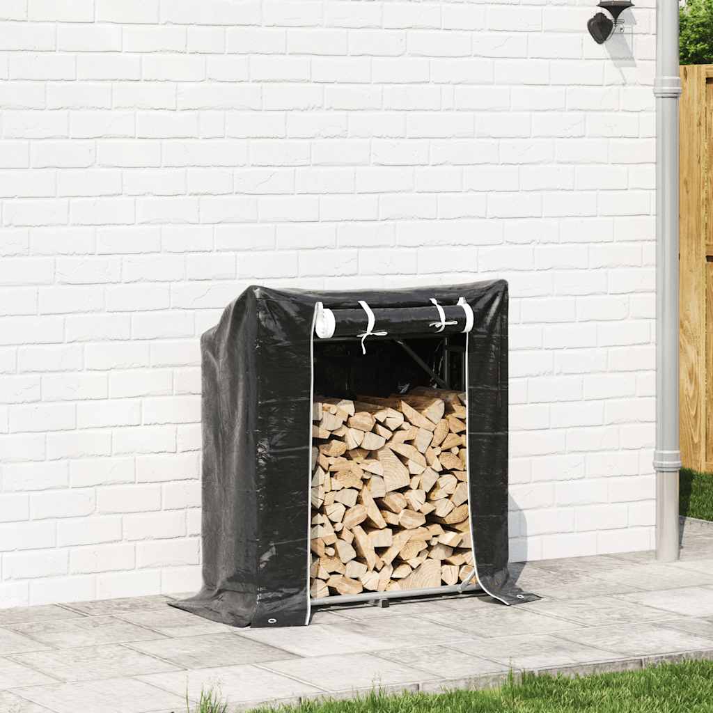 vidaXL Portant de bois de chauffage et housse de pluie acier galvanisé