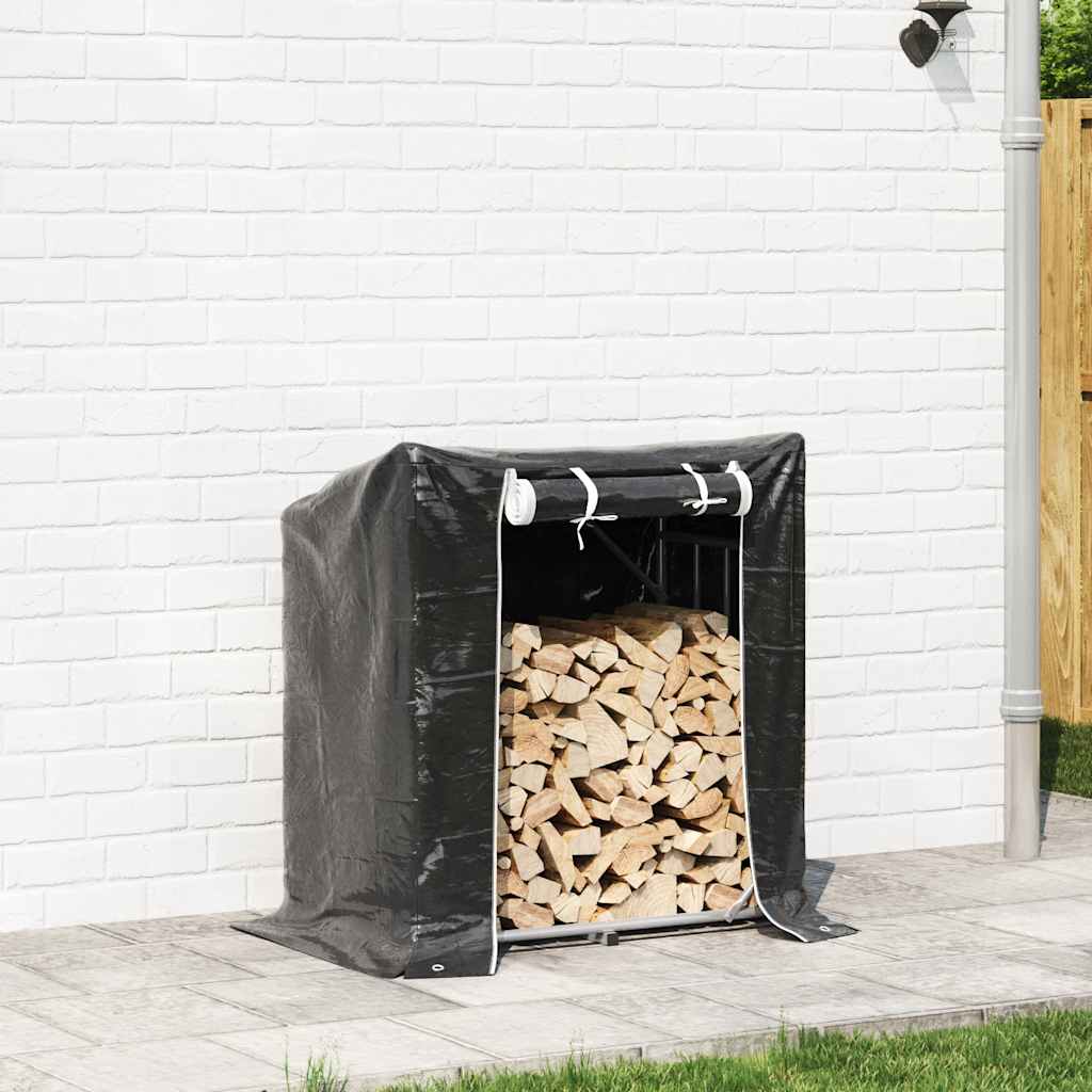 vidaXL Portant de bois de chauffage et housse de pluie acier galvanisé