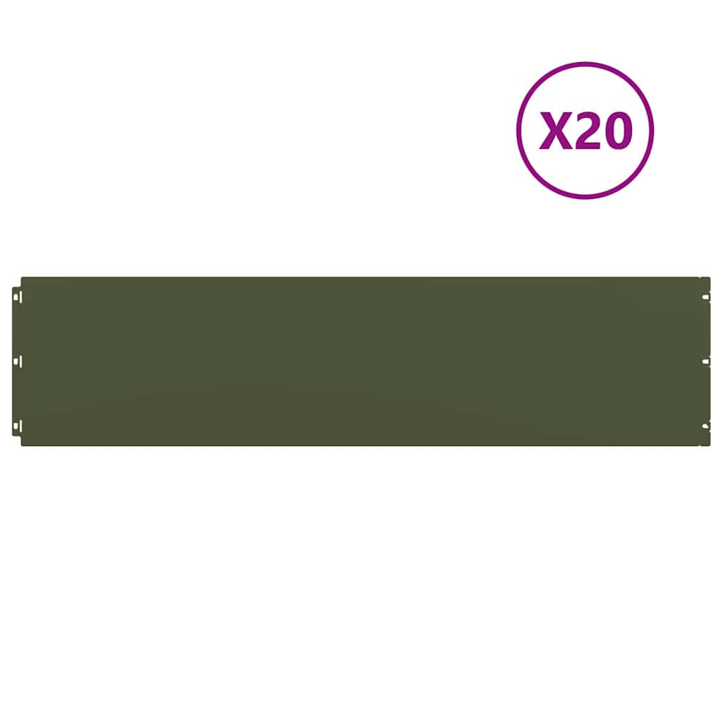 vidaXL Bordures pelouse 20pcs vert olive 25x103cm acier laminé à froid