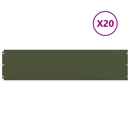 vidaXL Bordures pelouse 20pcs vert olive 25x103cm acier laminé à froid